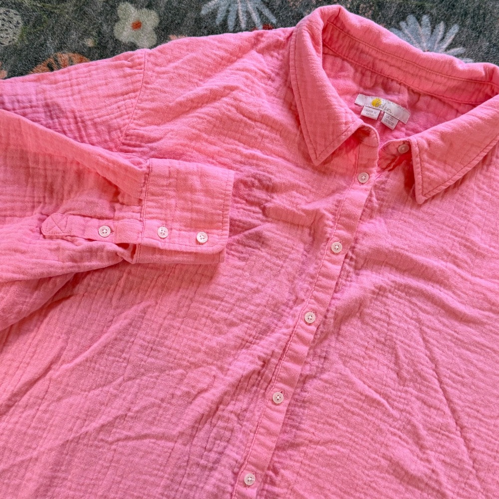 Boden Pink Double Gauze Cotton Button Down Shirt US 16/18 UK 20 T1235